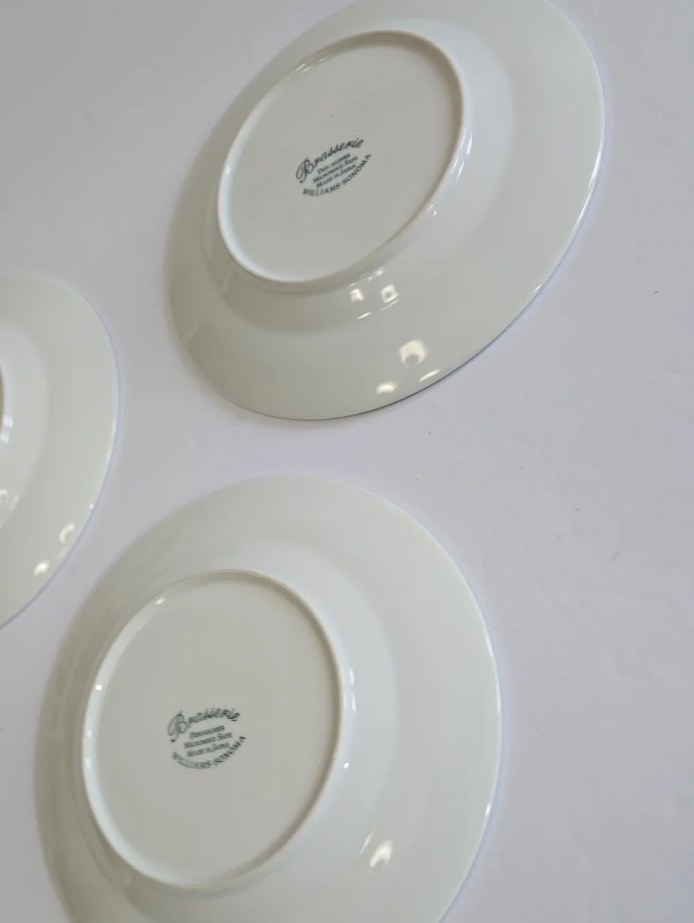 Williams Sonoma Set Of 3 Brasserie Salad Plates Porcelain White Green Rim Japan